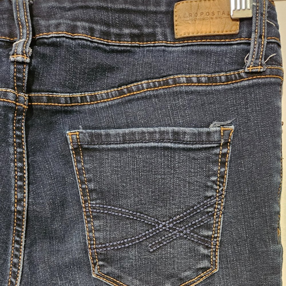 Aeropostale Mid Rise Jeggings Size 6 x 28 Regular Stretch Blue Jeans Short Ankle